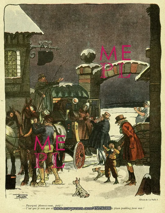 : Cartoon, 19th century coach at an inn : Cartoon, 19th century coach at an inn