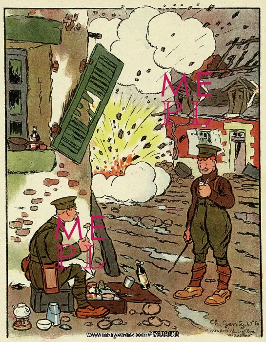 : Cartoon, During the bombardment, WW1 : Cartoon, During the bombardment, WW1