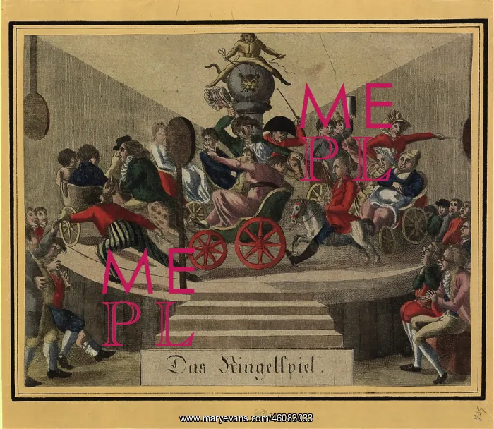 : Cartoon The carousel. Copper engraving : Cartoon The carousel. Copper engraving