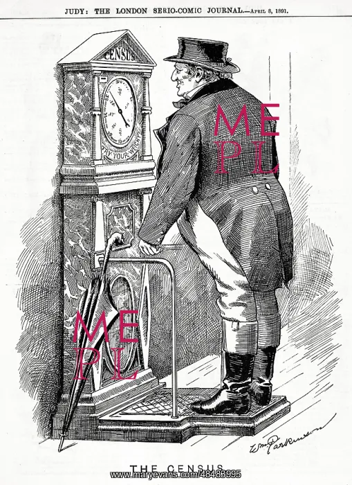 : Cartoon, The Census, John Bull on a weighing machine : Cartoon, The Census, John Bull on a weighing machine