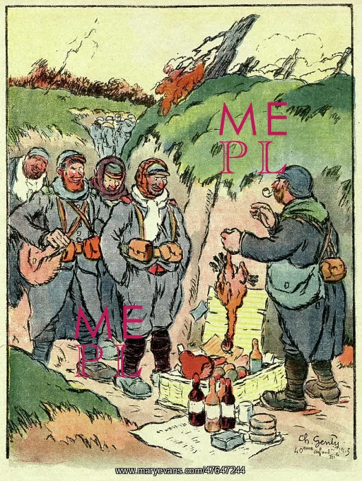: Cartoon, Christmas preparations, WW1 : Cartoon, Christmas preparations, WW1