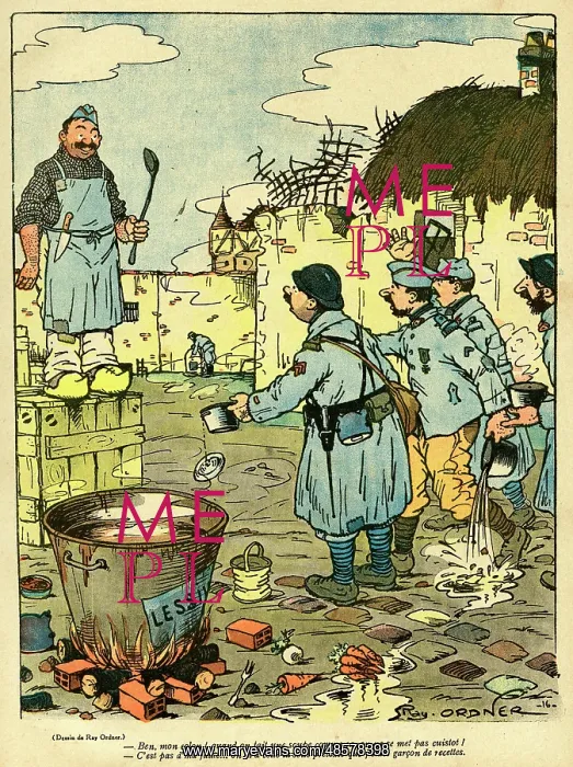 : Cartoon, Complaining to the cook, WW1 : Cartoon, Complaining to the cook, WW1
