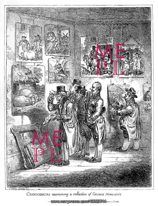 : Cartoon, Connoisseurs examining a collection : Cartoon, Connoisseurs examining a collection