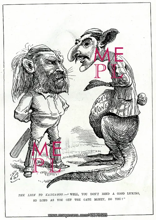 : Cartoon, cricketing lion and kangaroo : Cartoon, cricketing lion and kangaroo