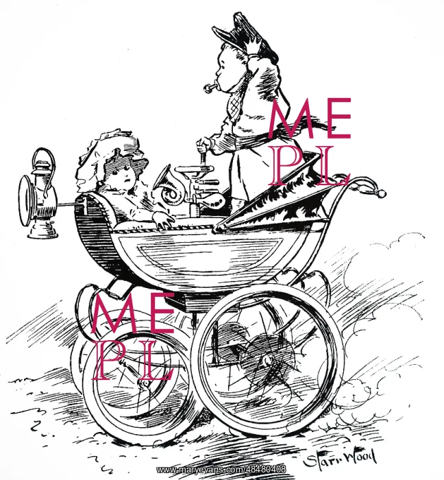 : A cartoon depicting babies using their carriage : A cartoon depicting babies using their carriage