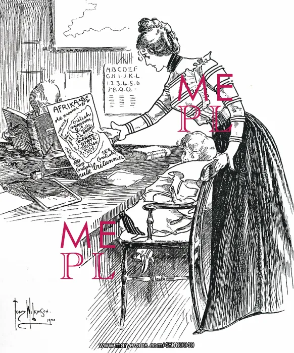 : Cartoon depicting a governess with her charges : Cartoon depicting a governess with her charges