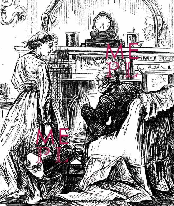 : A cartoon depicting a maid with a coal scuttle : A cartoon depicting a maid with a coal scuttle