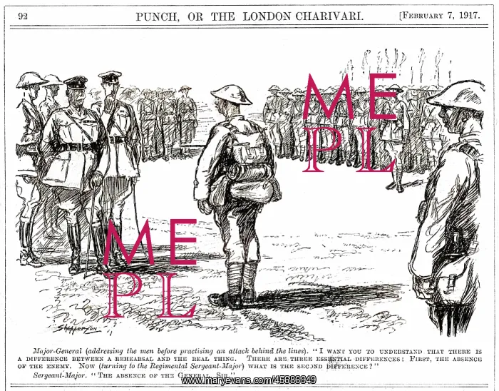 : Cartoon, difference between rehearsal and real thing (WW1) : Cartoon, difference between rehearsal and real thing (WW1)