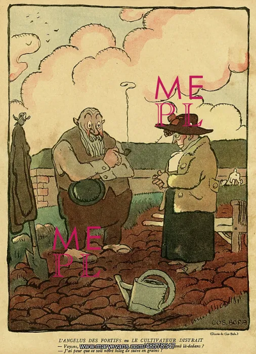 : Cartoon, The distracted gardener, WW1 : Cartoon, The distracted gardener, WW1
