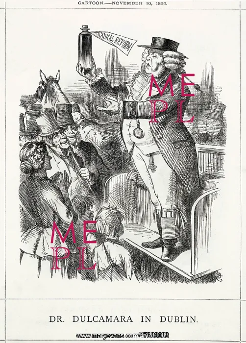 : Cartoon, Dr Dulcamara in Dublin (John Bright) : Cartoon, Dr Dulcamara in Dublin (John Bright)