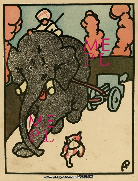 : Cartoon, Elephant and Dog, WW1 : Cartoon, Elephant and Dog, WW1