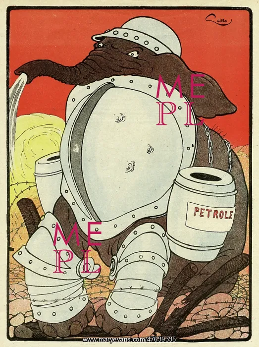 : Cartoon, Elephants in armour, WW1 : Cartoon, Elephants in armour, WW1