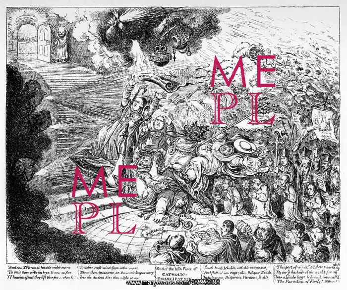 : Cartoon, End of the Irish Farce of Catholic Emancipation : Cartoon, End of the Irish Farce of Catholic Emancipation