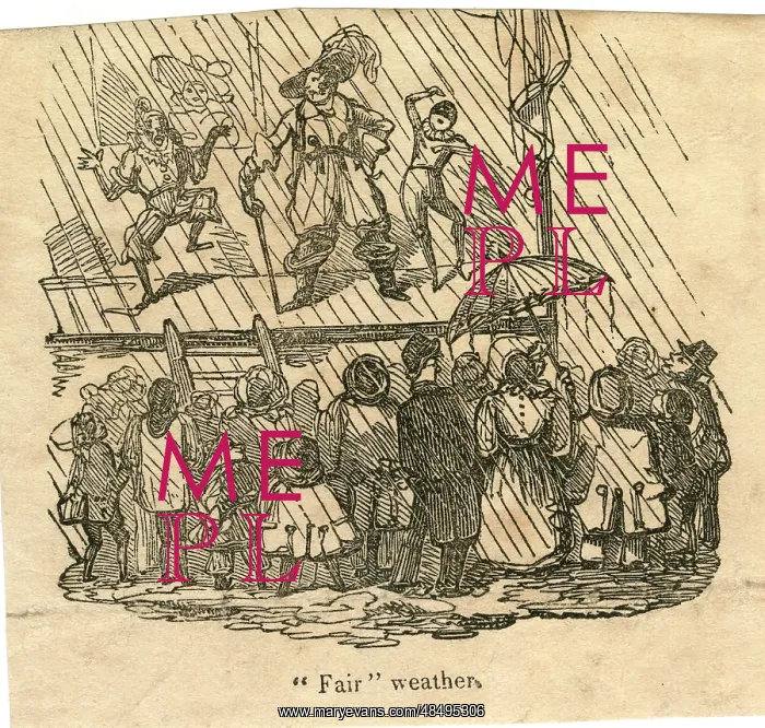: Cartoon, Fairground performers in the rain : Cartoon, Fairground performers in the rain