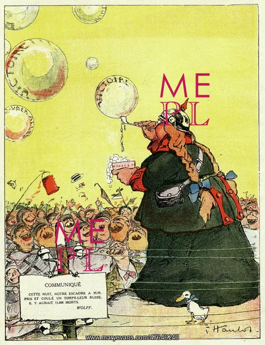 : Cartoon, German communique, WW1 : Cartoon, German communique, WW1