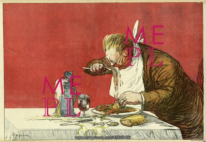 : Cartoon, German man eating, WW1 : Cartoon, German man eating, WW1