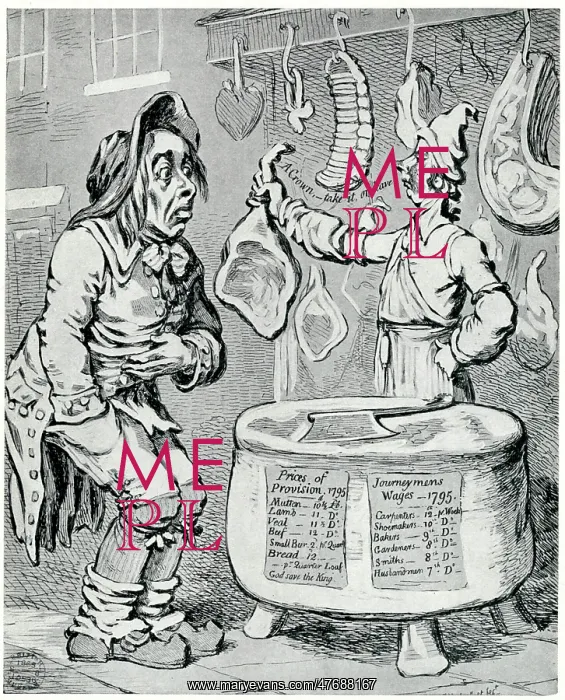 : Cartoon by Gillray, a poor man goes hungry : Cartoon by Gillray, a poor man goes hungry