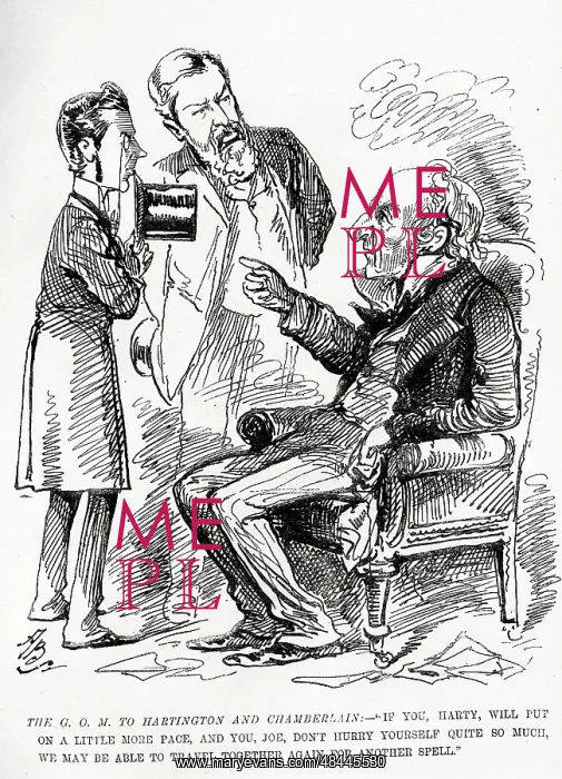 : Cartoon, Gladstone, Hartington and Chamberlain : Cartoon, Gladstone, Hartington and Chamberlain