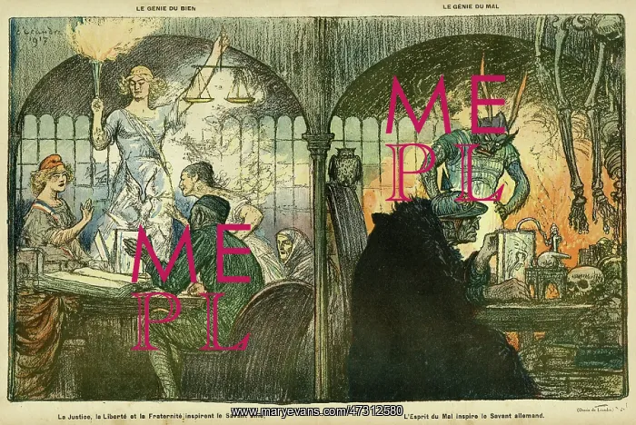 : Cartoon, Good and Evil Spirits, WW1 : Cartoon, Good and Evil Spirits, WW1
