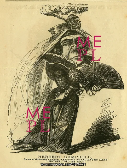 : Cartoon, Herbert Campbell as an Ugly Sister : Cartoon, Herbert Campbell as an Ugly Sister
