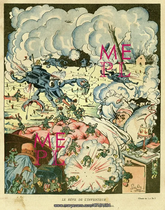 : Cartoon, The Inventor's Dream, WW1 : Cartoon, The Inventor's Dream, WW1