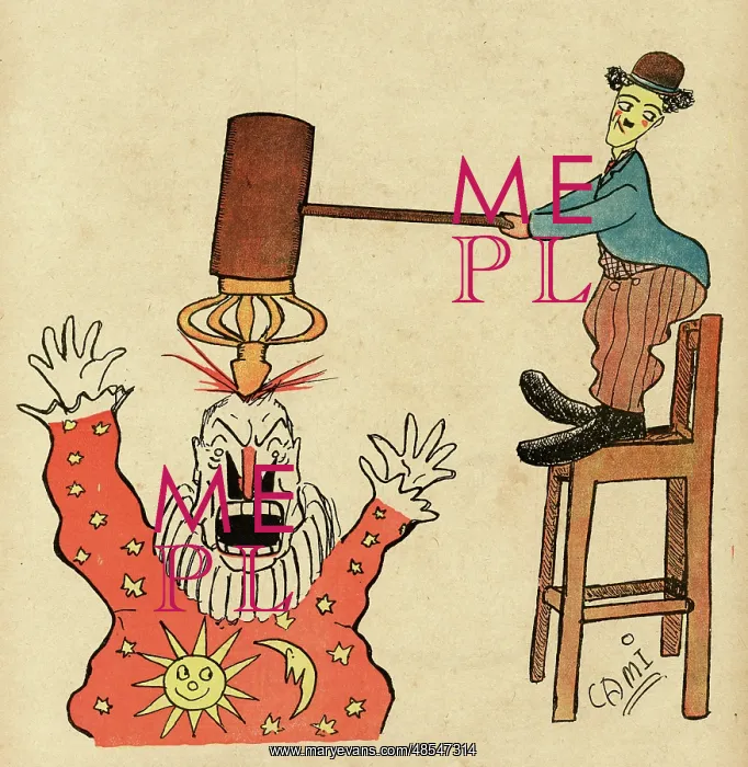: Cartoon, Kaiser Wilhelm and Charlot, WW1 : Cartoon, Kaiser Wilhelm and Charlot, WW1