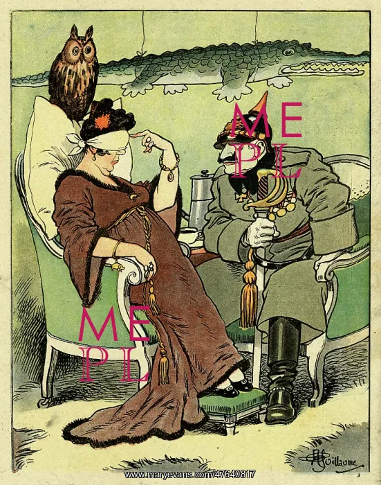 : Cartoon, Kaiser Wilhelm and a fortune teller, WW1 : Cartoon, Kaiser Wilhelm and a fortune teller, WW1