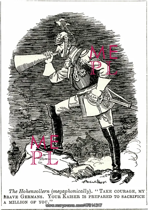 : Cartoon, Kaiser Wilhelm with megaphone, WW1 : Cartoon, Kaiser Wilhelm with megaphone, WW1