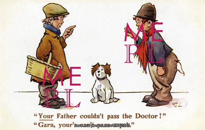 : Cartoon - Two lads having a joke about their Fathers : Cartoon - Two lads having a joke about their Fathers