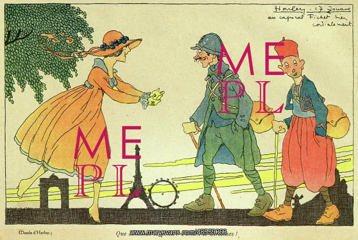 : Cartoon, On leave in Paris, WW1 : Cartoon, On leave in Paris, WW1