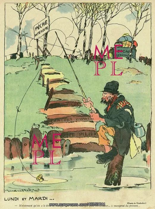 : Cartoon, Monday and Tuesday, WW1 : Cartoon, Monday and Tuesday, WW1
