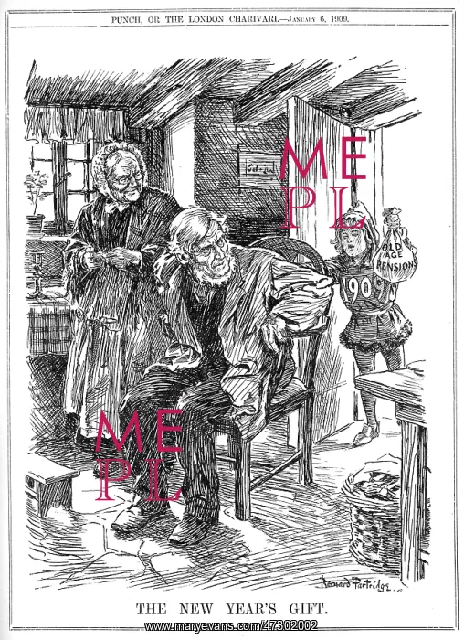 : Cartoon, The New Year's Gift (old age pensions) : Cartoon, The New Year's Gift (old age pensions)