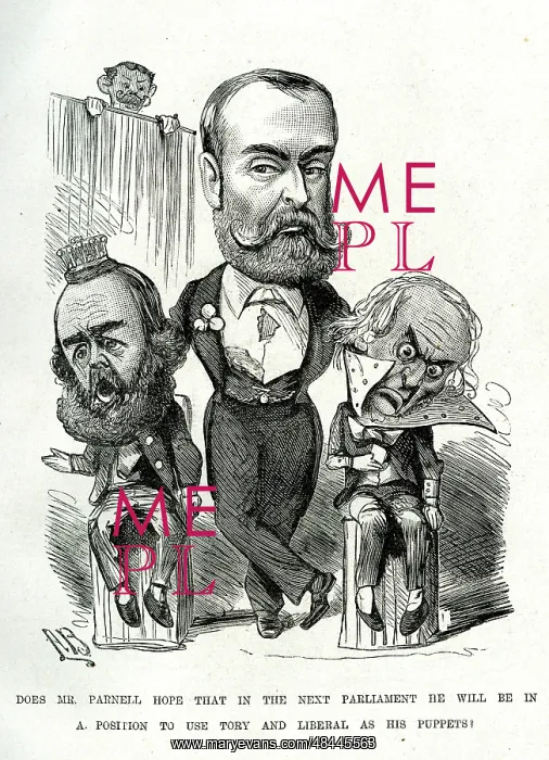 : Cartoon, Parnell with Gladstone and Salisbury : Cartoon, Parnell with Gladstone and Salisbury