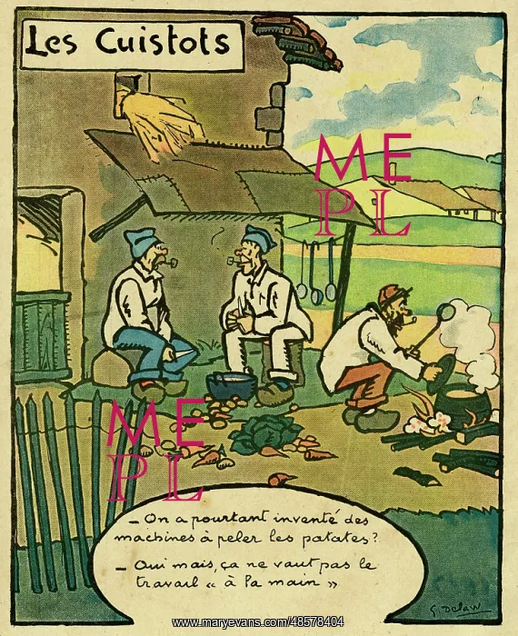 : Cartoon, Peeling potatoes, WW1 : Cartoon, Peeling potatoes, WW1