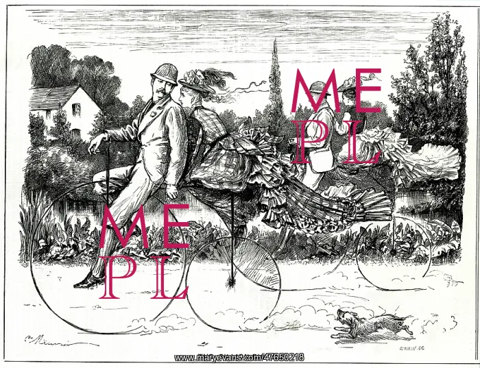 : Cartoon, Pillion-Bicycle 1875 : Cartoon, Pillion-Bicycle 1875