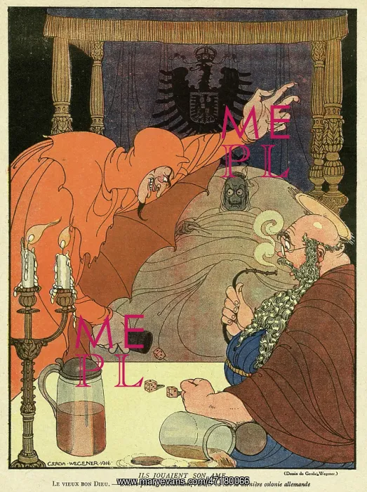 : Cartoon, Playing with his soul, WW1 : Cartoon, Playing with his soul, WW1