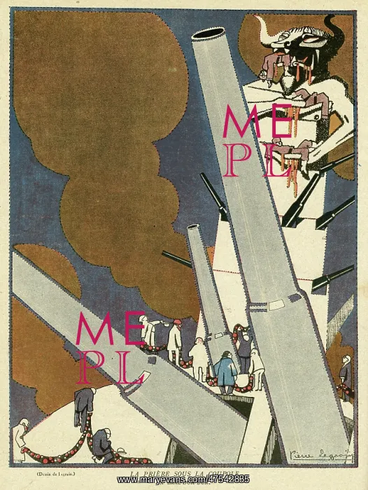 : Cartoon, Prayer under the Dome, WW1 : Cartoon, Prayer under the Dome, WW1