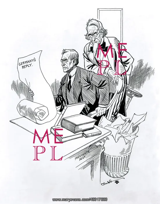 : Cartoon, President Wilson reading German's Reply : Cartoon, President Wilson reading German's Reply