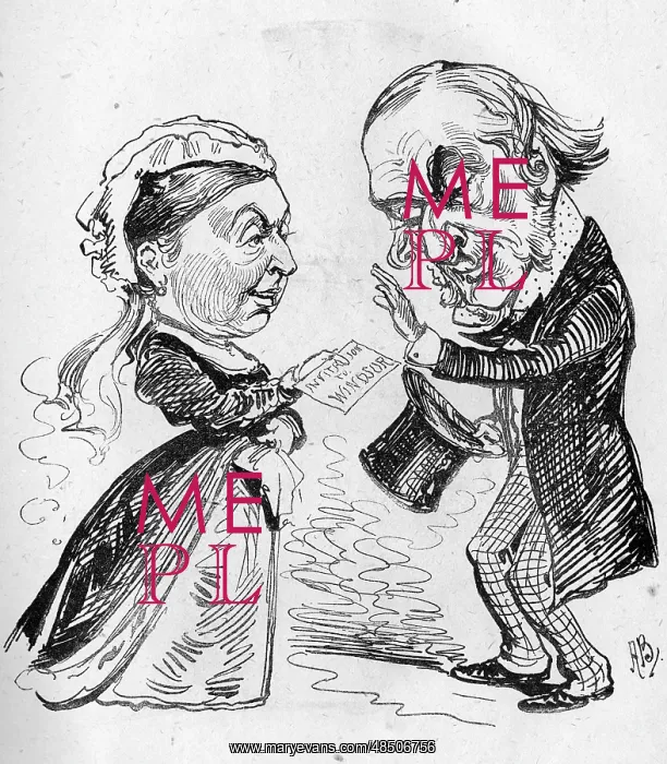 : Cartoon, Queen Victoria and W E Gladstone : Cartoon, Queen Victoria and W E Gladstone