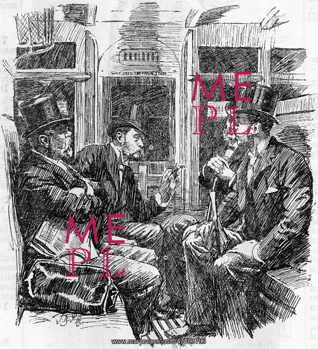 : Cartoon, four relaxed gentlemen commuters : Cartoon, four relaxed gentlemen commuters