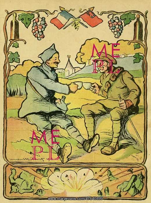 : Cartoon, Sharing a drink, WW1 : Cartoon, Sharing a drink, WW1