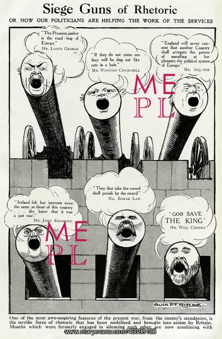 : Cartoon, Siege Guns of Rhetoric, WW1 : Cartoon, Siege Guns of Rhetoric, WW1