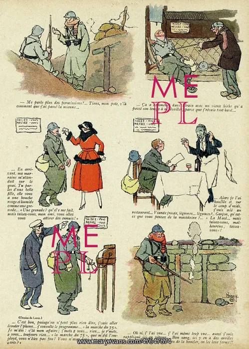 : Cartoon, Soldier returning from leave, WW1 : Cartoon, Soldier returning from leave, WW1