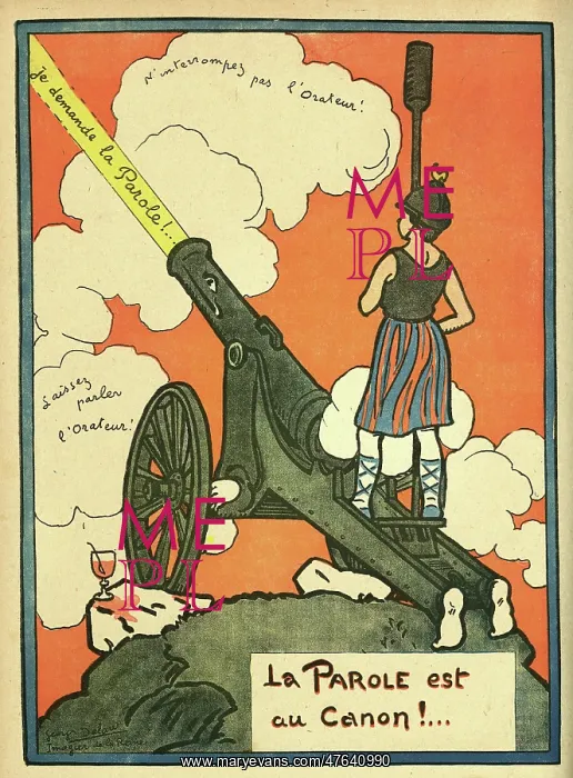 : Cartoon, The speech is in the cannon, WW1 : Cartoon, The speech is in the cannon, WW1