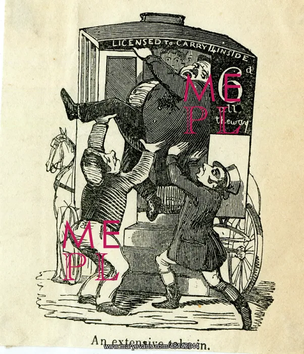 : Cartoon, squeezing into a full carriage : Cartoon, squeezing into a full carriage