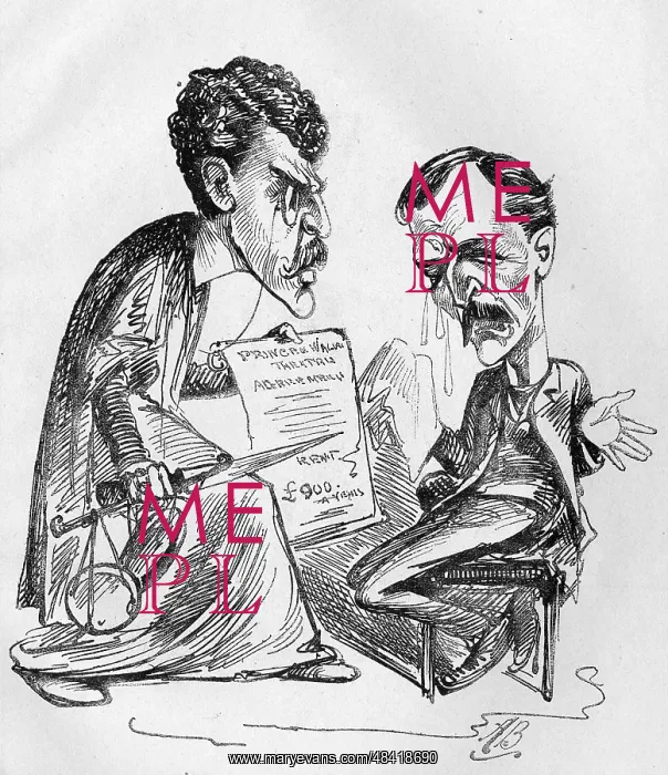 : Cartoon of Squire Bancroft and Edgar Bruce : Cartoon of Squire Bancroft and Edgar Bruce