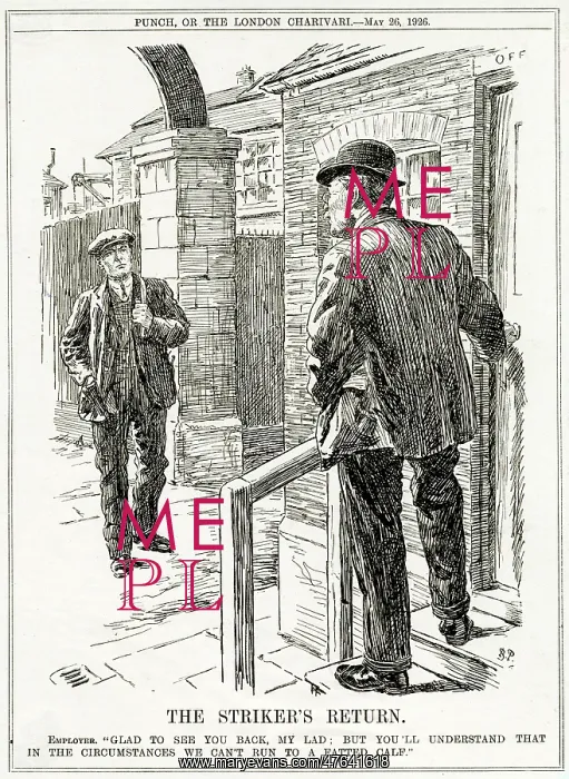 : Cartoon, The Striker's Return (General Strike 1926) : Cartoon, The Striker's Return (General Strike 1926)