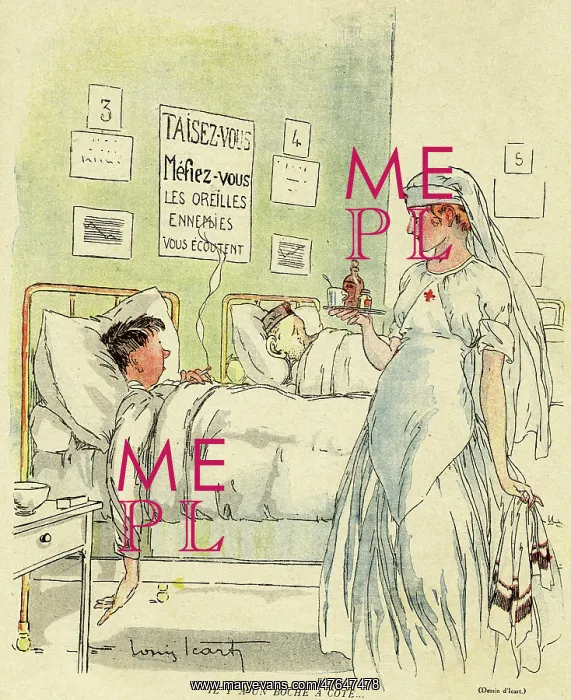 : Cartoon, There's a German in the next bed, WW1 : Cartoon, There's a German in the next bed, WW1