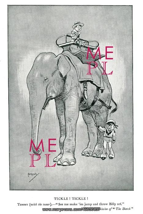 : Cartoon, tickling an elephant : Cartoon, tickling an elephant