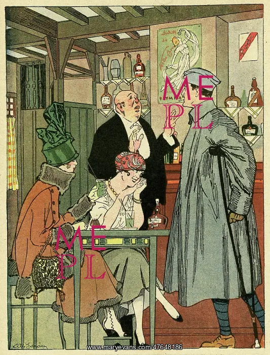 : Cartoon, Time for a drink, WW1 : Cartoon, Time for a drink, WW1